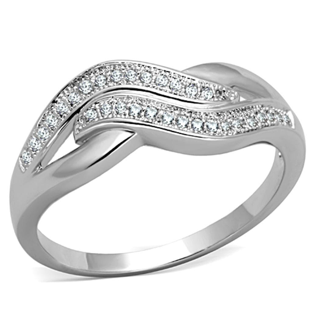 Brass CZ Pave Double Wave Crossover Band Ring