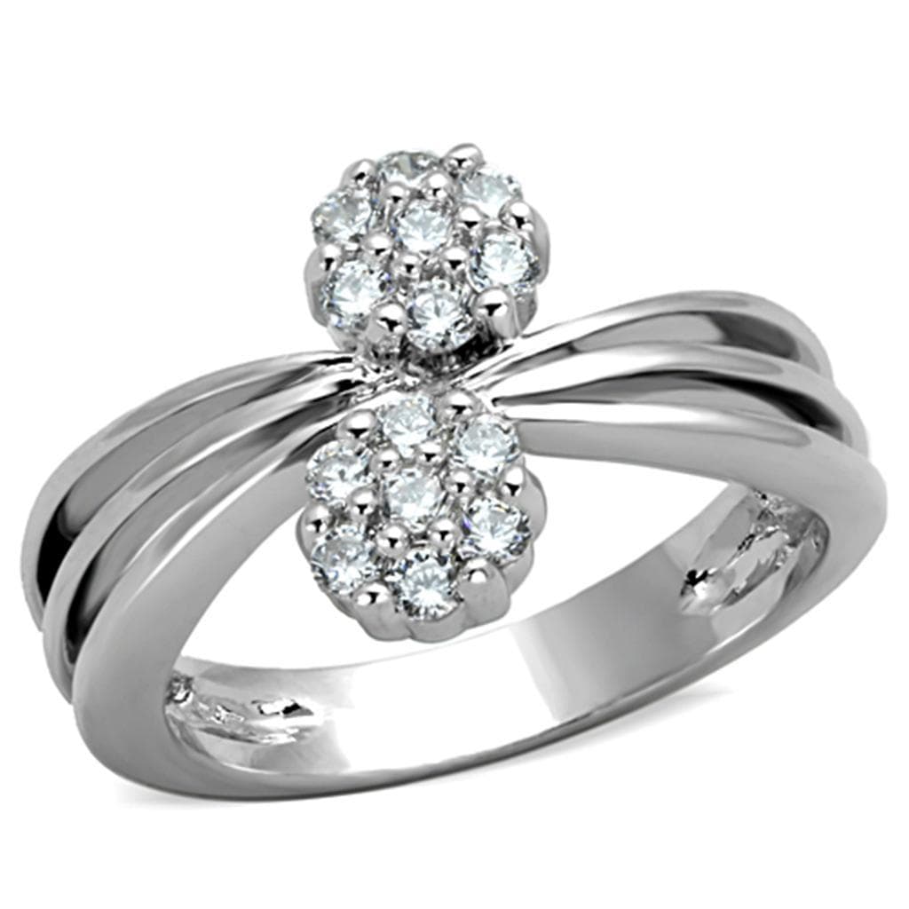 Brass CZ Round Cluster Flower Double Bypass Ring