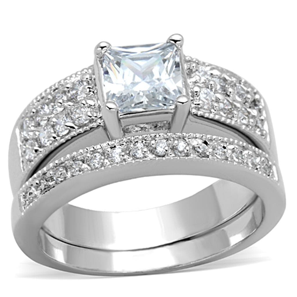 Brass CZ Princess Pave Channel Bridal Set Ring