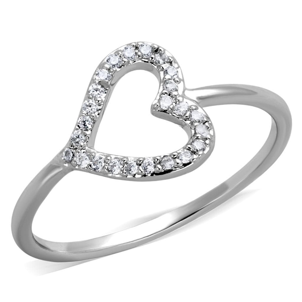 Brass CZ Pave Open Heart Ring 3W866 | The Stainless Jewelry