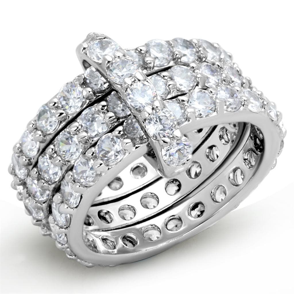 Brass CZ Round Pave Multi-Row Eternity Cocktail Ring