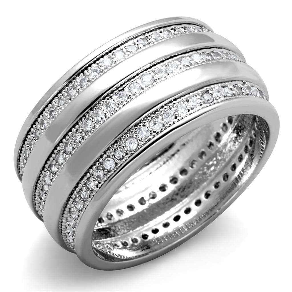 Brass CZ Pave Milgrain Triple Stack Eternity Ring