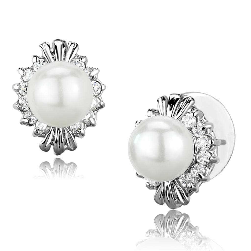 Brass Pearl CZ Marquise Starburst Stud Earrings