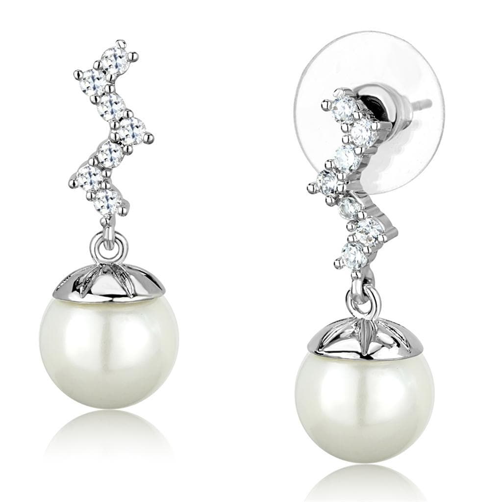 Brass CZ Zigzag Cascade Pearl Drop Earrings