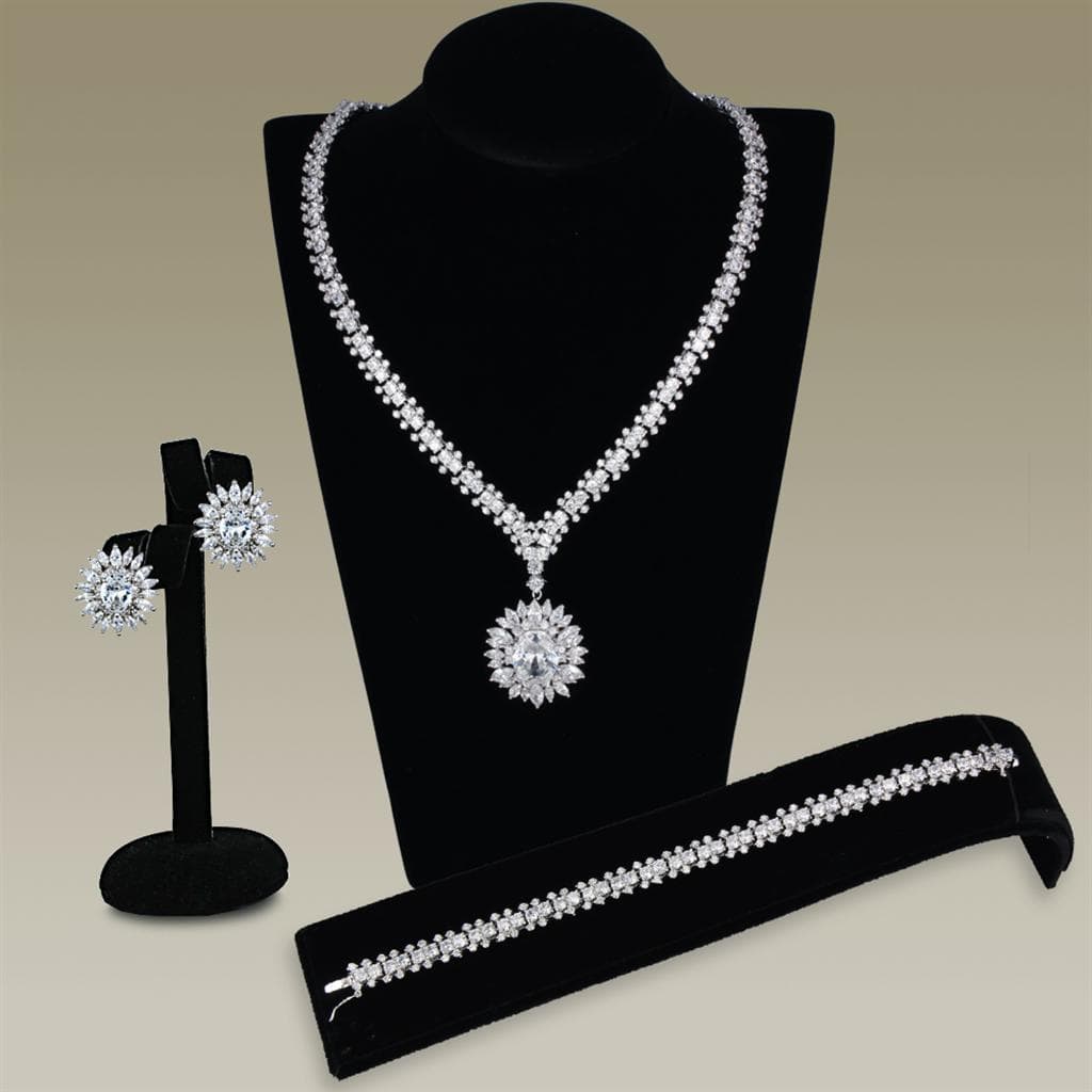 Brass CZ Round Starburst Halo Statement Set
