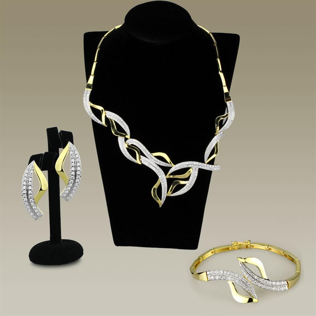 Brass CZ Leaf Vine Collar Set Jewelry Sets