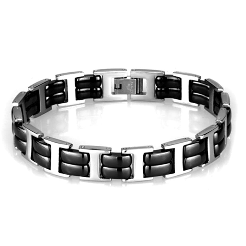 Stainless Steel Black Ceramic Silver Square Link Bracelet