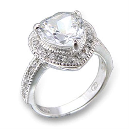 Sterling Silver CZ Cushion Halo Milgrain Solitaire Ring