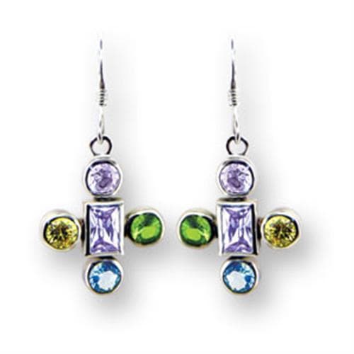 Sterling SilverMulticolor CZ Bezel Cross Dangle Earrings