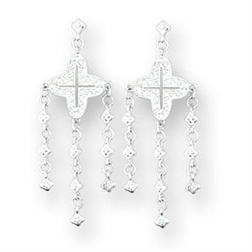Sterling Silver CZ Cross Chain Fringe Chandelier Earrings