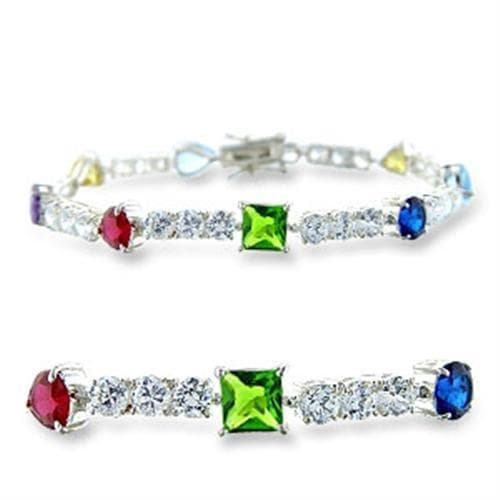 Sterling SilverMulticolor CZ Princess Round Station Bracelet