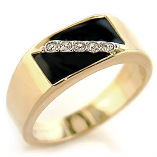 Brass Gold Onyx CZ Diagonal Signet Ring | The Stainless Jewelry