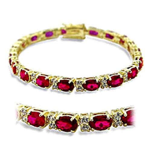 Brass Gold Ruby CZ Oval Tennis Bracelet | The Stainless Jewelry
