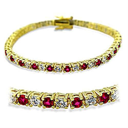 Brass Gold Ruby CZ Round Alternating Tennis Bracelet