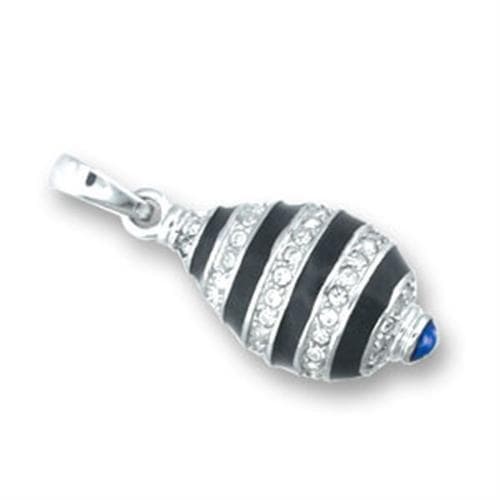 Sterling Silver Black Enamel CZ Stripe Egg Pendant