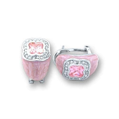 Sterling Silver Pink Enamel CZ Princess Star Huggie Earrings