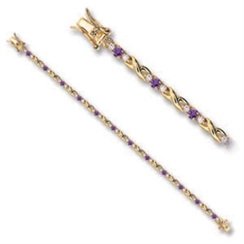 Brass Gold Purple CZ Round Station Link Bracelet