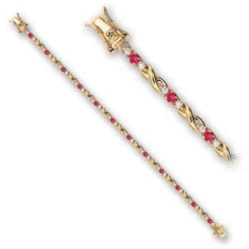 Brass Gold Ruby CZ Round Station Link Bracelet