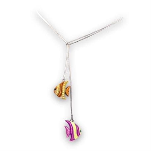 Sterling SilverEnamel Fish Charm Lariat Necklace