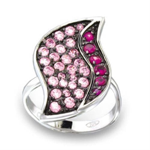 Sterling Silver Pink Ruby CZ Pave Wave Cocktail Ring