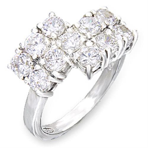 Sterling Silver CZ Round Cluster Square Cocktail Ring