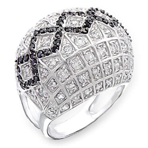 Sterling Silver Black White CZ Grid Dome Cocktail Ring