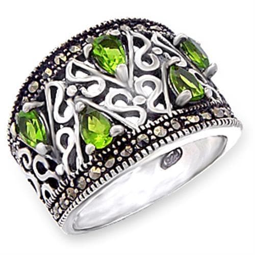 Sterling SilverGreen CZ Marcasite Filigree Dome Ring