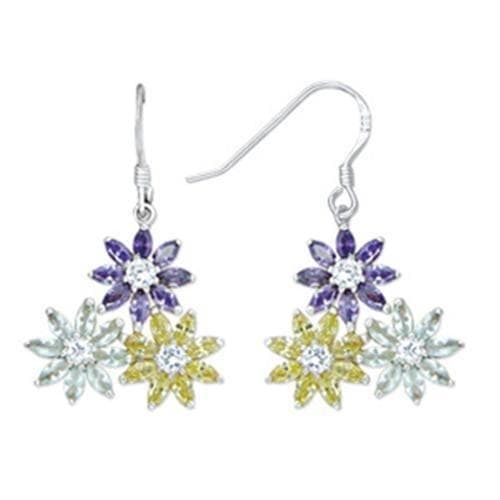 Sterling SilverMulti CZ Flower Snowflake Drop Earrings