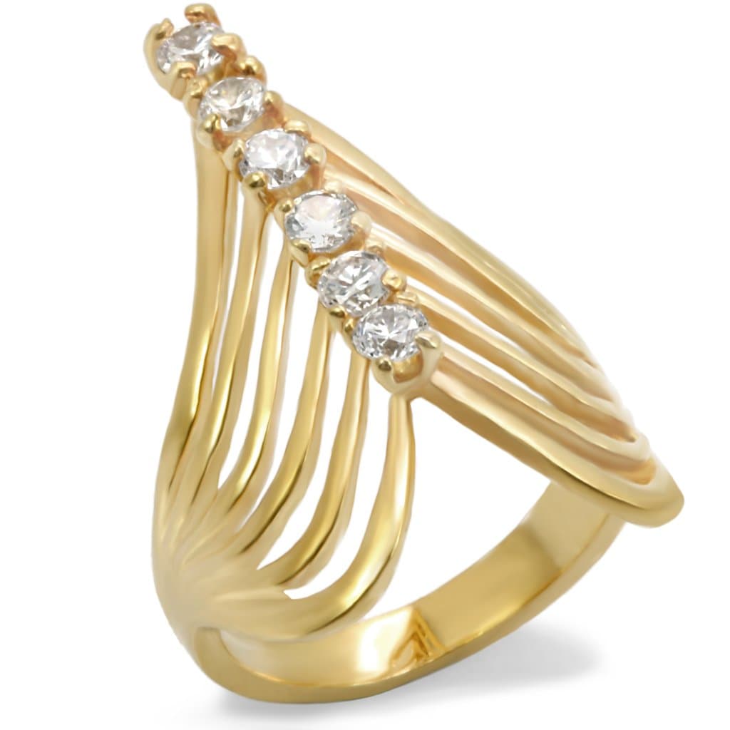 Brass Gold CZ Chevron Wave Bypass Ring | The Stainless Jewelry