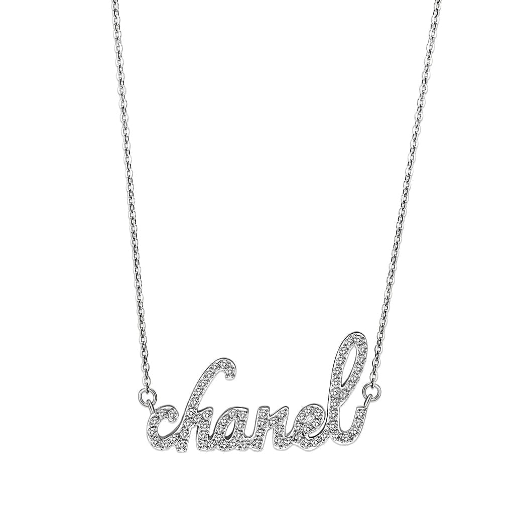 Brass Silver CZ Script Name Pendant Necklace