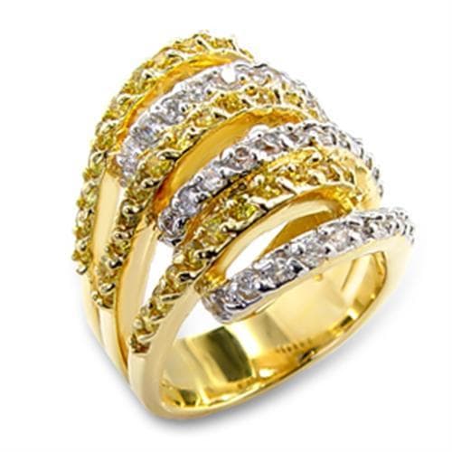 Brass Gold CZ Pave Multi Row Crossover Wide Ring