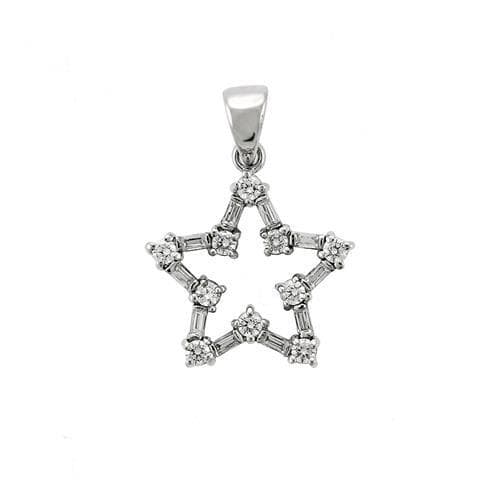 Sterling Silver CZ Double Star Open Pendant