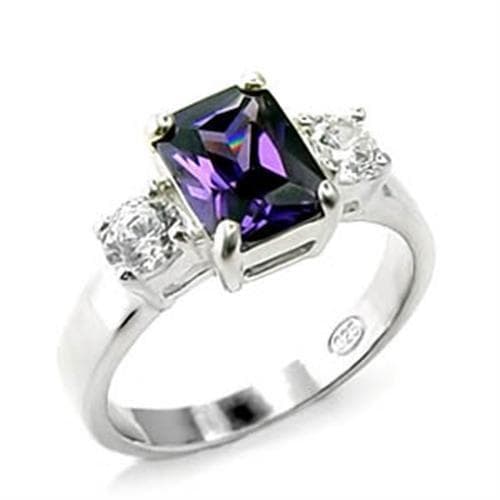 Sterling SilverPurple CZ Emerald Cut Solitaire Ring