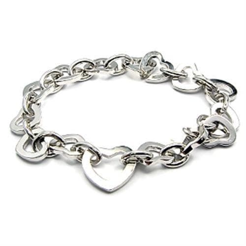 Brass Silver Heart Charm Chain Toggle Bracelet