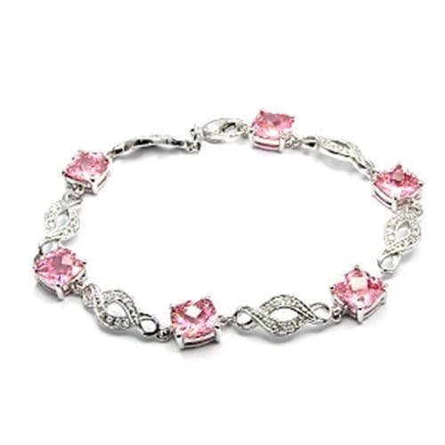 Brass Pink CZ Cushion Halo Link Station Bracelet