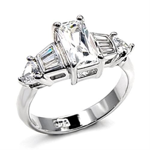 Sterling Silver CZ Princess Cut Baguette Three Stone Ring
