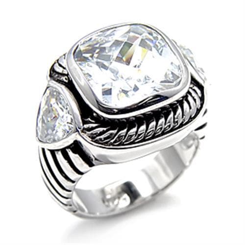 Sterling Silver CZ Cushion Cable Rope Designer Ring