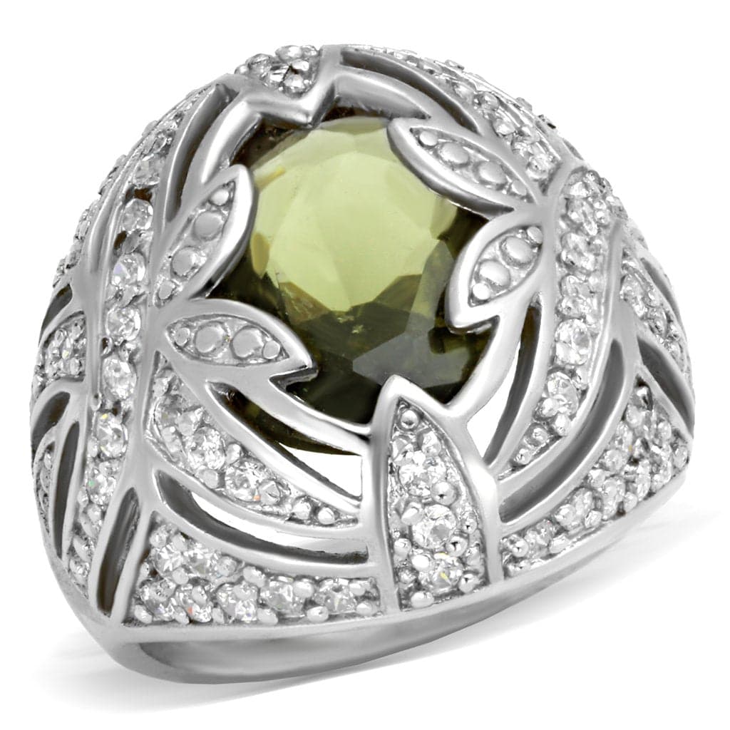 Brass Green CZ Oval Leaf Pave Dome Cocktail Ring