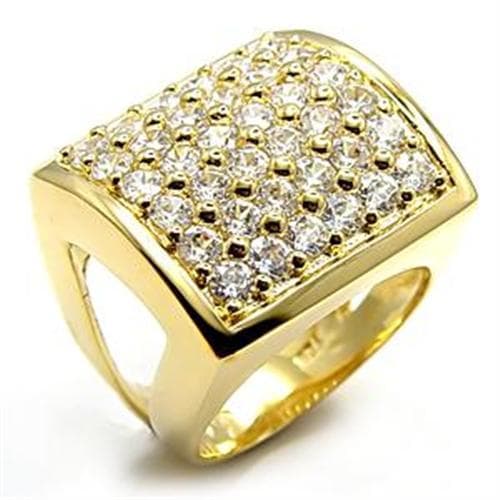 Brass Gold CZ Pave Square Flat Top Signet Ring