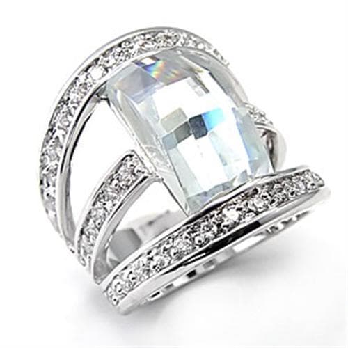 Brass CZ Emerald Cut Pave Crossover Wide Ring