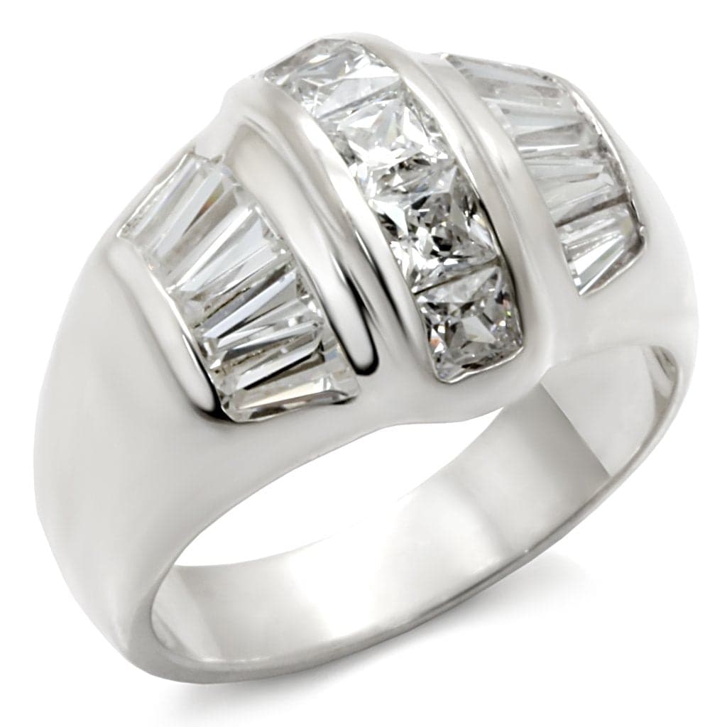 Sterling Silver CZ Baguette Princess Channel Wide Band Ring