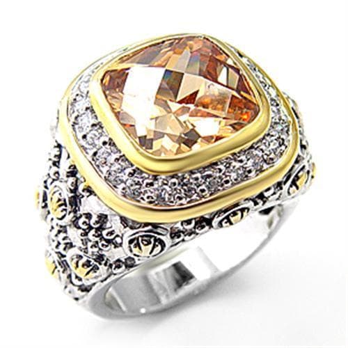 Sterling SilverChampagne CZ Cushion Cable Pave Halo Designer Ring