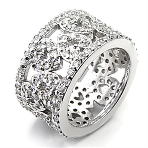 Sterling Silver CZ Pave Floral Filigree Wide Band Ring