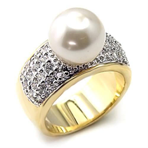 Sterling Silver Gold Pearl CZ Pave Wide Band Ring