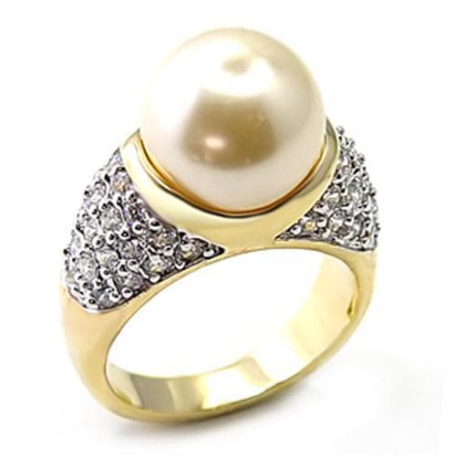 Sterling Silver Gold Pearl CZ Pave Dome Band Ring