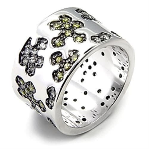 Sterling Silver CZ Flower Cross Cutout Wide Band Ring