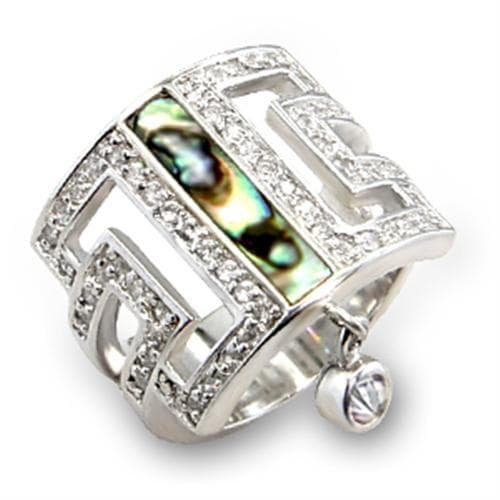 Sterling SilverAbalone Greek Key CZ Geometric Ring