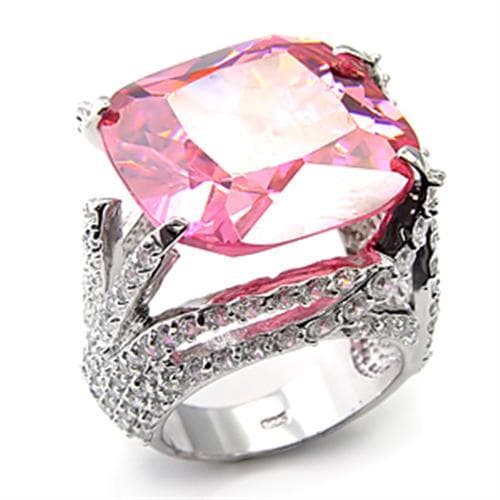 Sterling Silver Pink CZ Cushion Pave Claw Cocktail Ring