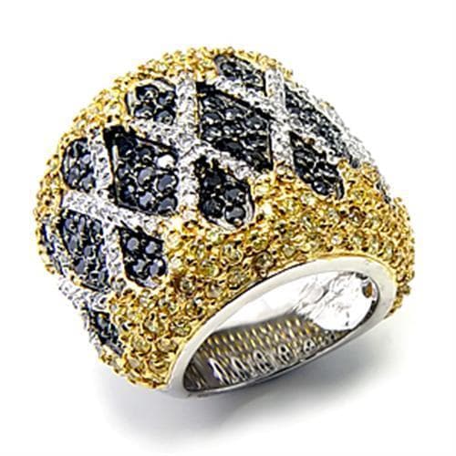 Sterling Silver Black Gold CZ Checkerboard Dome Ring