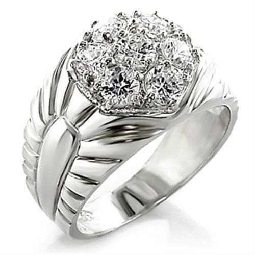 Brass CZ Round Cluster Cable Ribbed Ring | The Stainless Jewelry